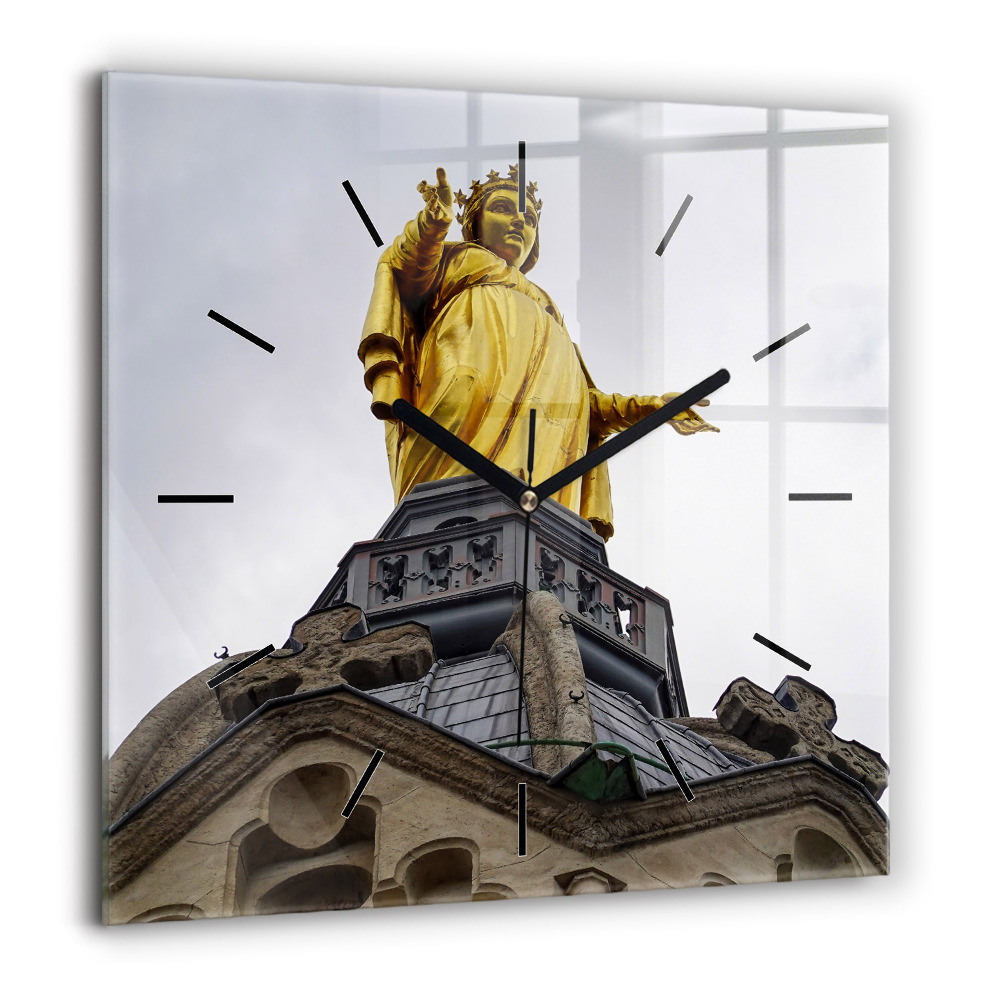 Pendule carrée en verre 60x60 cm Statue de Notre-Dame à Lyon