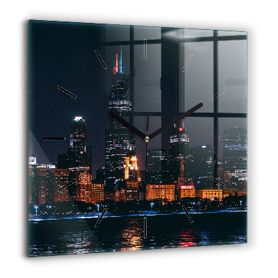 Horloge carrée en verre 60x60 cm Paysage urbain de Chicago
