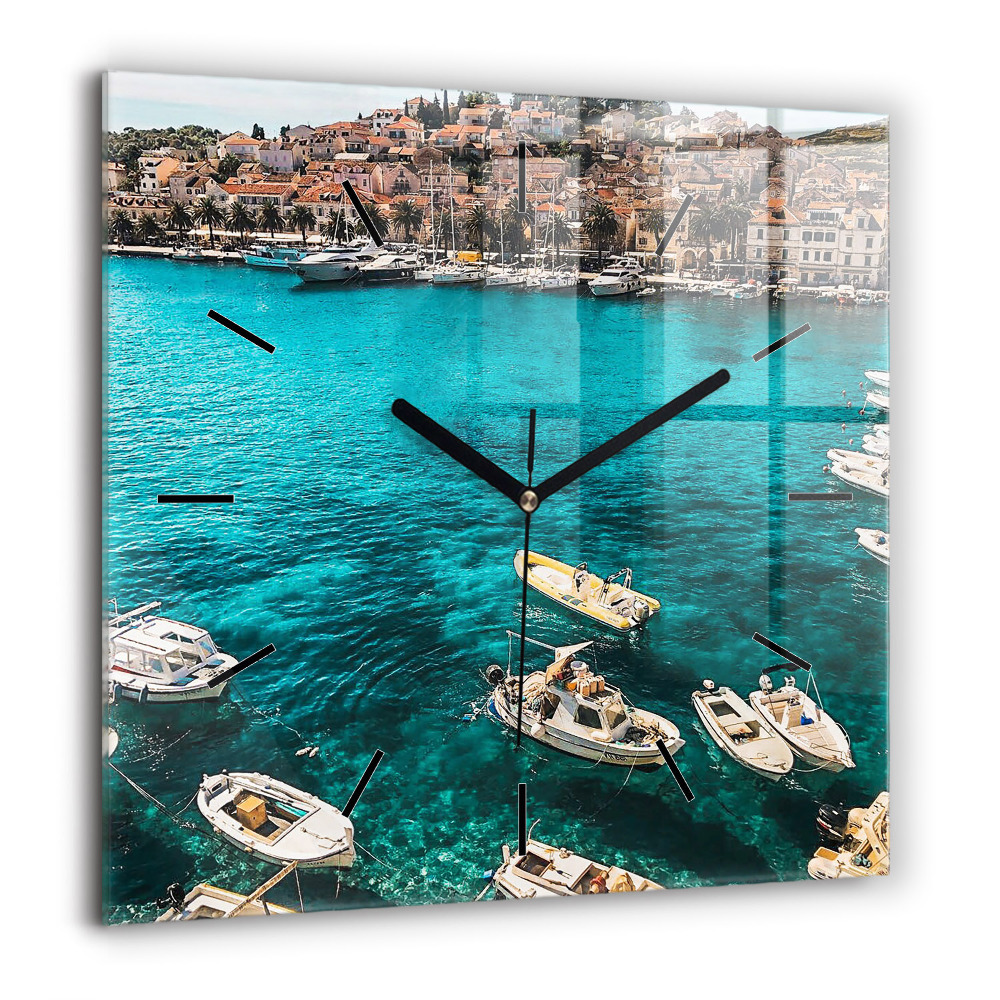 Horloge carrée en verre 60x60 cm Bateaux en Croatie