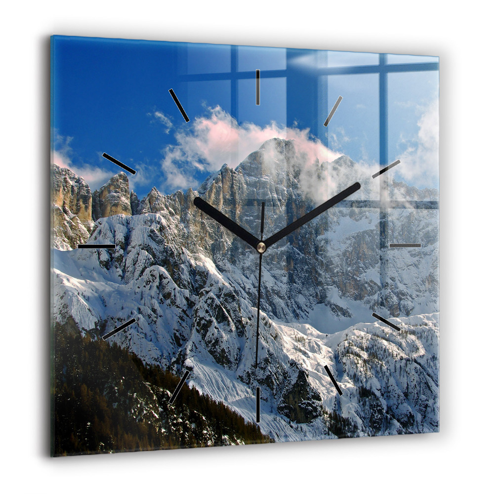 Horloge carrée en verre 60x60 cm Montagnes sous un ciel bleu