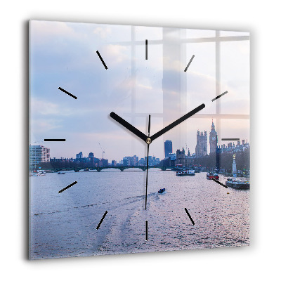 Pendule carrée en verre 60x60 cm Panorama de la ville avec le London Eye