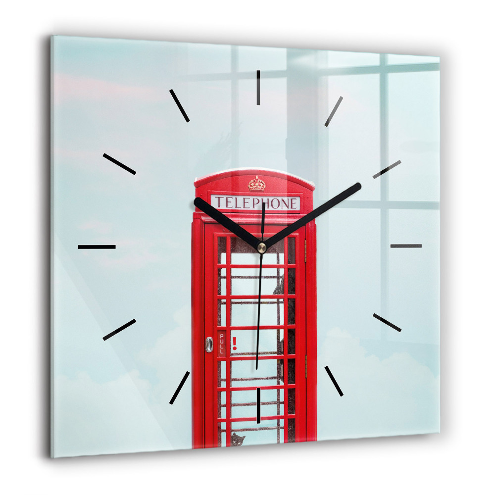 Horloge carrée en verre 60x60 cm Cabine téléphonique