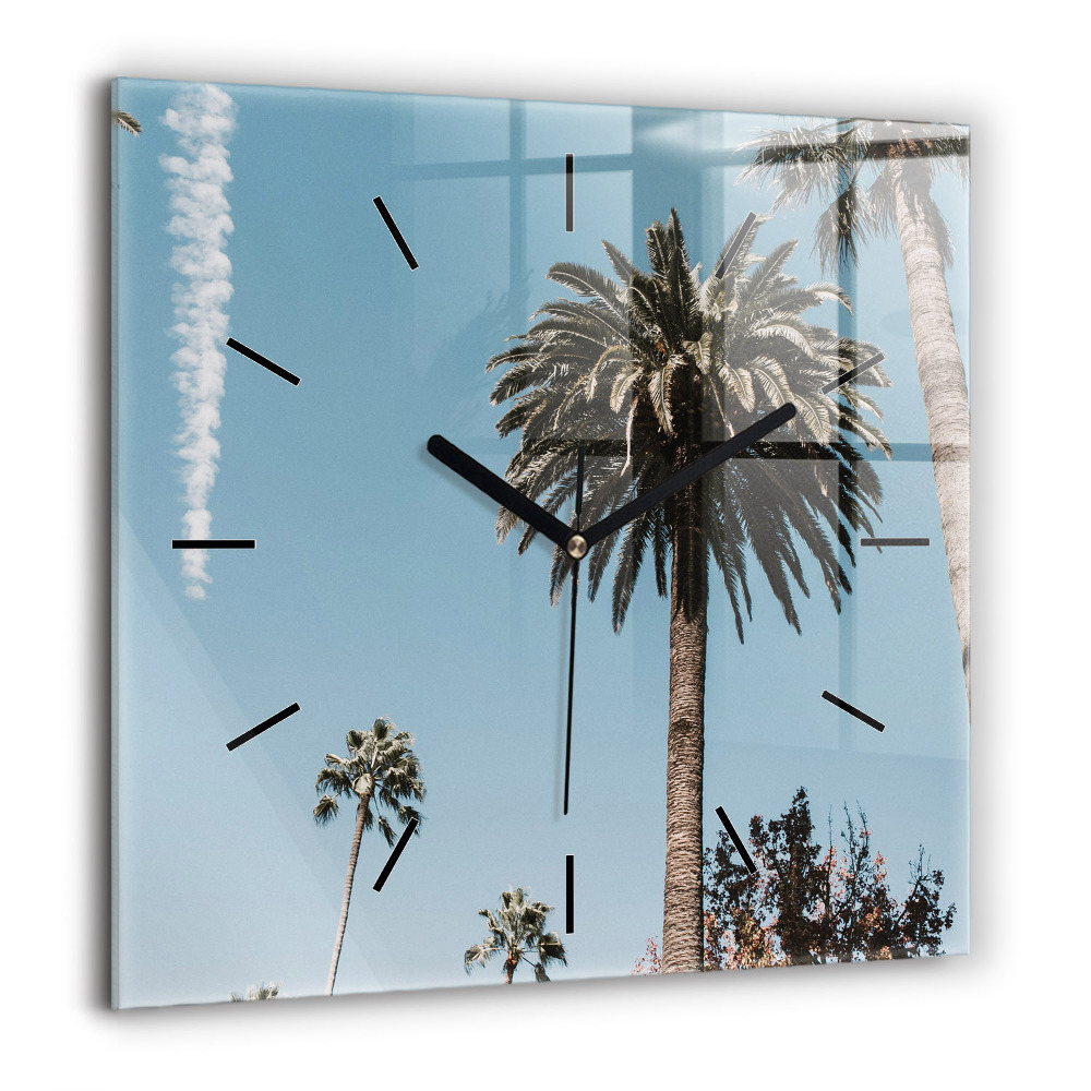Horloge carrée en verre 60x60 cm Palmiers à Los Angeles