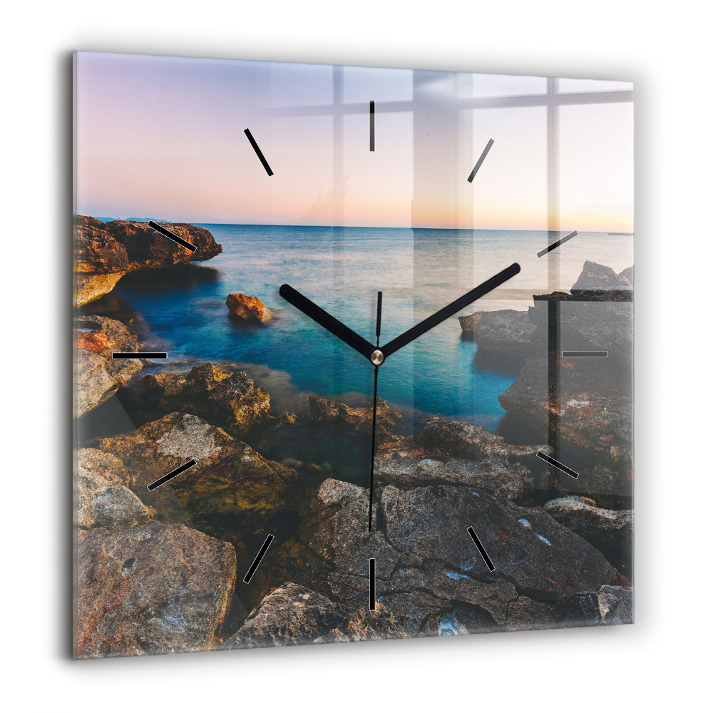 Horloge carrée en verre 60x60 cm Paysage marin