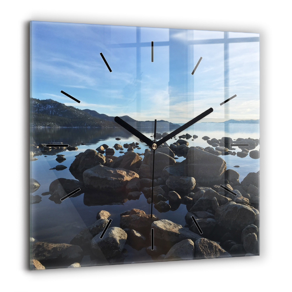 Horloge carrée en verre 60x60 cm Vue sur la mer