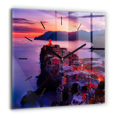 Horloge carrée en verre 60x60 cm Maisons près du lac