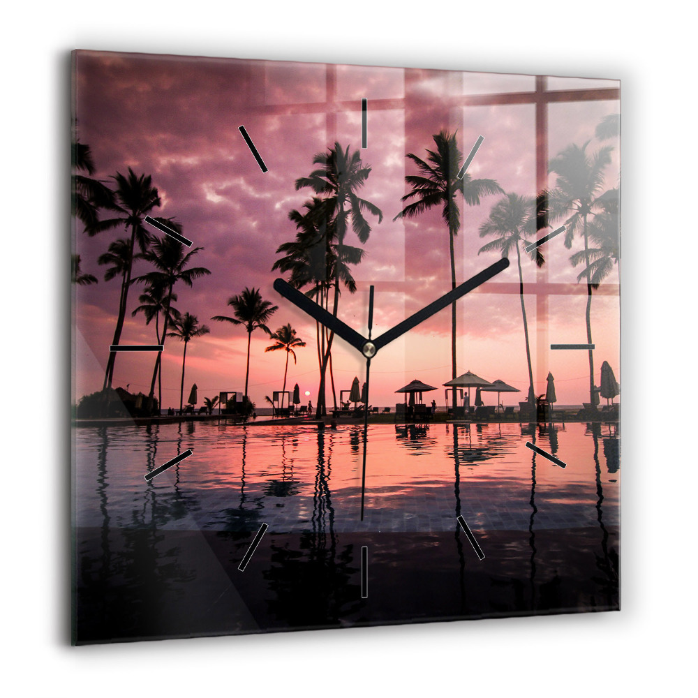 Pendule carrée en verre 60x60 cm Palmiers à Hawaï