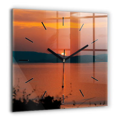 Horloge carrée en verre 60x60 cm Lac Balaton le soir
