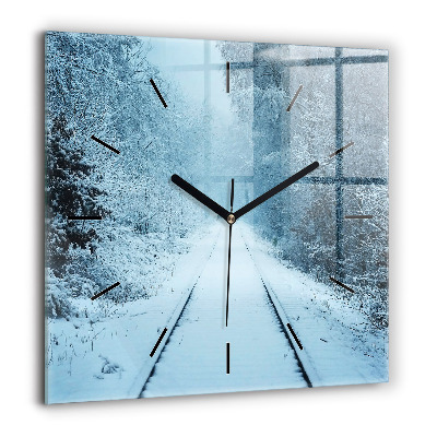 Horloge carrée en verre 60x60 cm Cerfs sur la voie ferrée