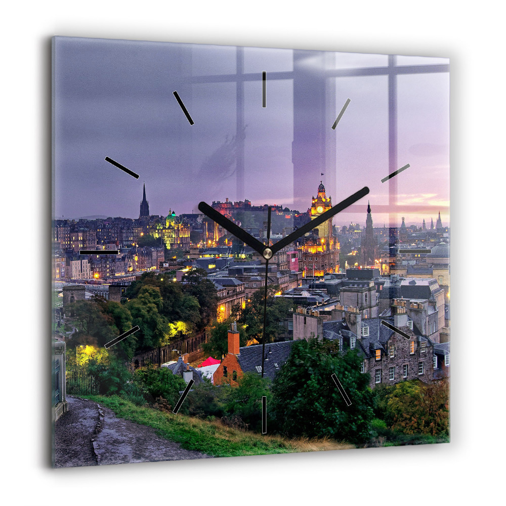 Pendule carrée en verre 60x60 cm Édimbourg depuis Calton Hill