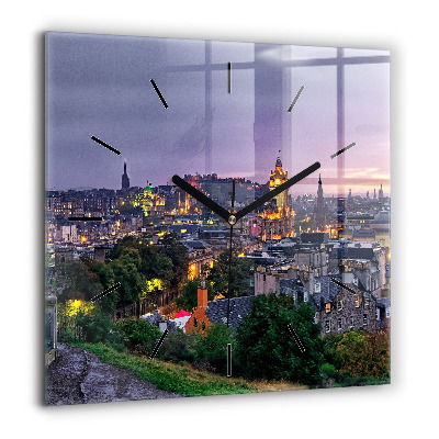 Pendule carrée en verre 60x60 cm Édimbourg depuis Calton Hill