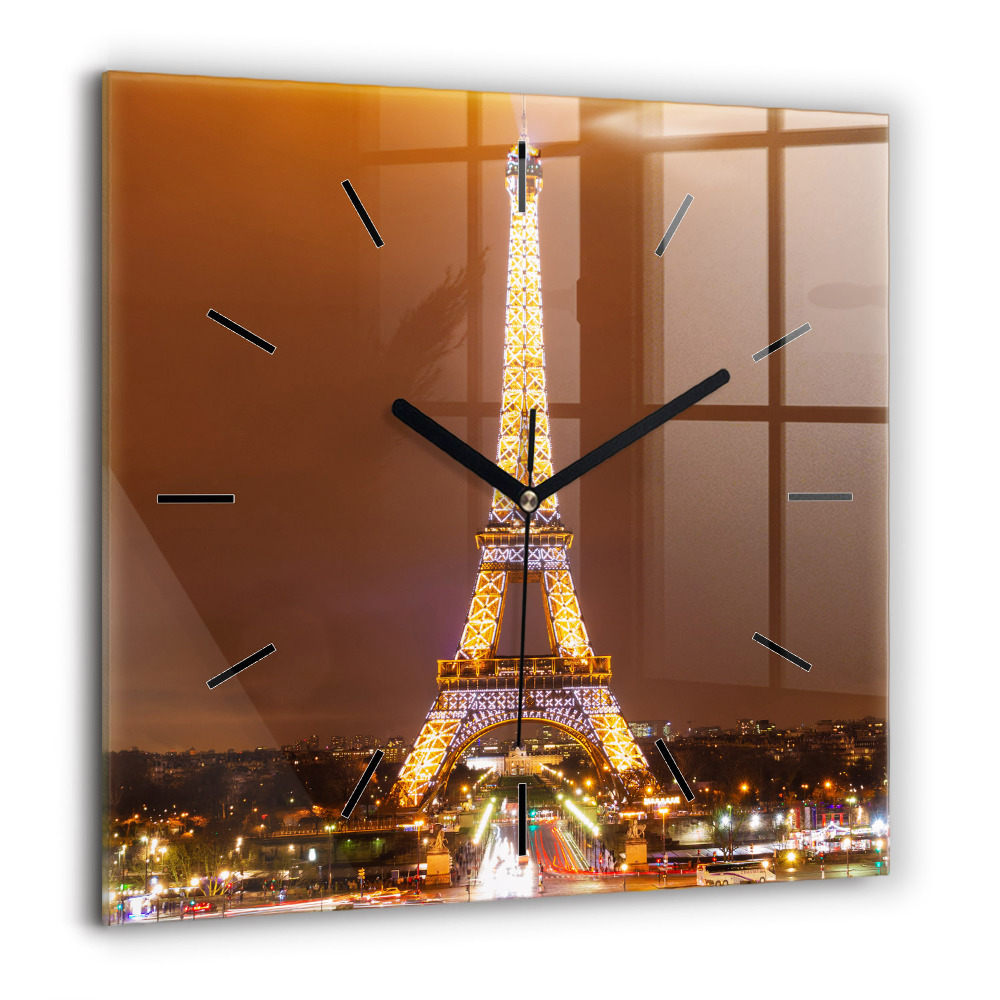 Horloge carrée en verre 60x60 cm Tour Eiffel illuminée