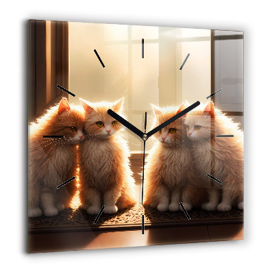 Pendule carrée en verre 60x60 cm Quatre chats au soleil