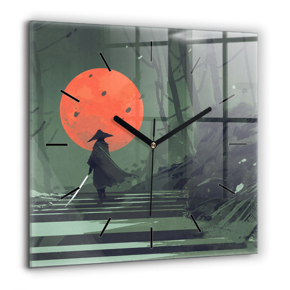 Horloge murale carrée 60x60 cm Samouraï dans la forêt