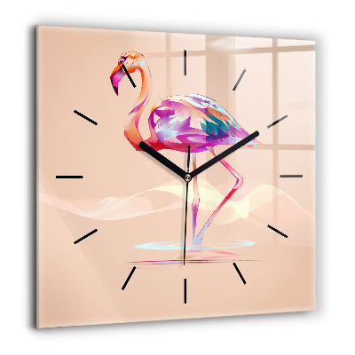Horloge carrée en verre 60x60 cm Illustration d'un flamant rose