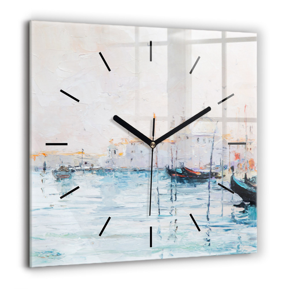 Horloge carrée en verre 60x60 cm Peinture à l'huile d'un yacht en mer
