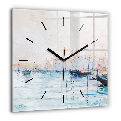 Horloge carrée en verre 60x60 cm Peinture à l'huile d'un yacht en mer