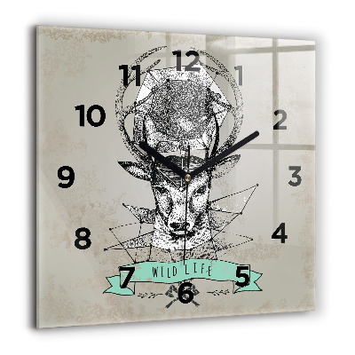 Horloge murale carrée 60x60 cm Tête de cerf