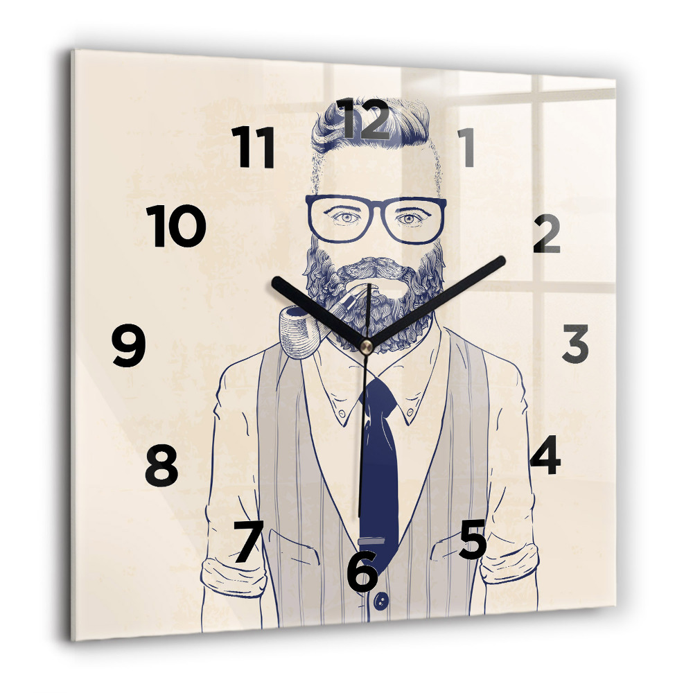 Horloge carrée en verre 60x60 cm Homme à barbe