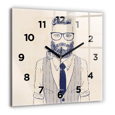 Horloge carrée en verre 60x60 cm Homme à barbe