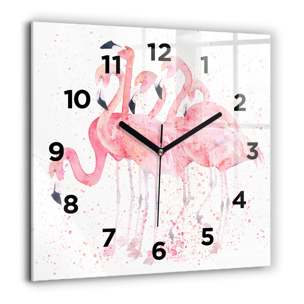 Horloge carrée en verre 60x60 cm Grappe de flamants roses
