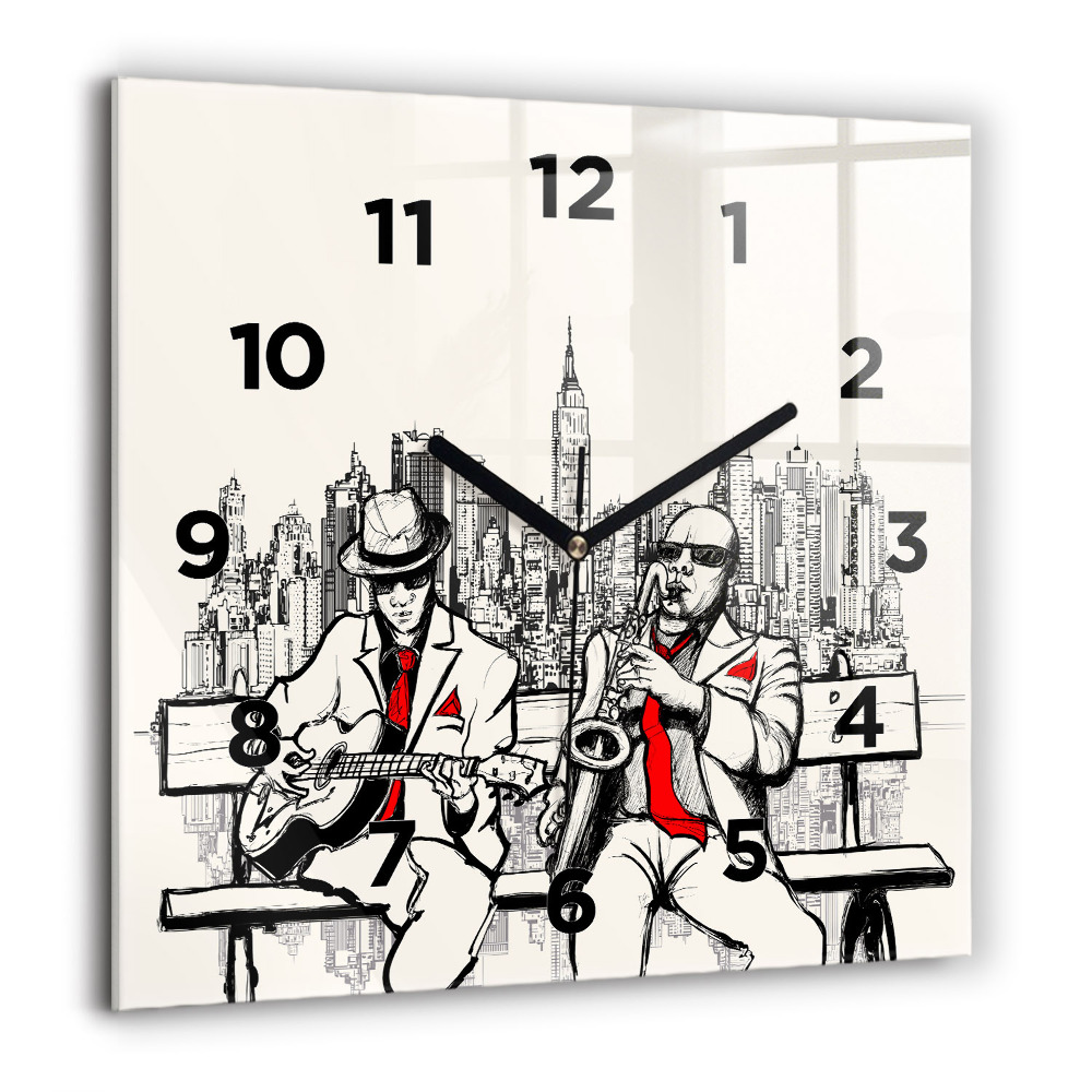 Horloge carrée en verre 60x60 cm Jazz à New York