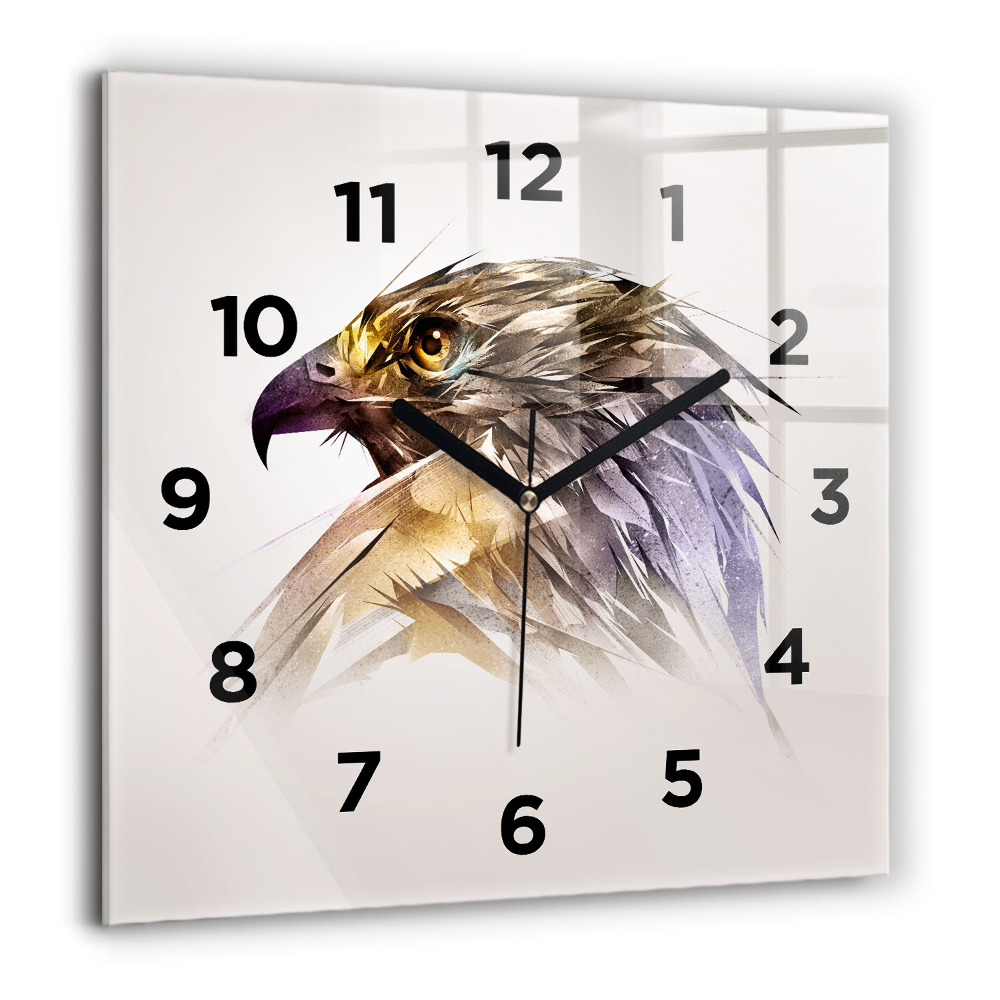 Horloge carrée en verre 60x60 cm Oiseau de proie