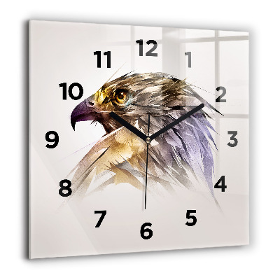 Horloge carrée en verre 60x60 cm Oiseau de proie