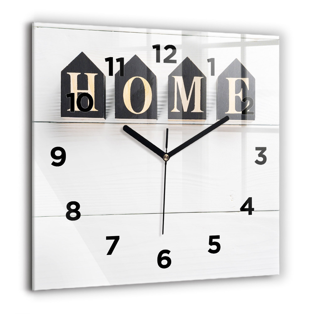 Horloge murale carrée 60x60 cm Inscription de maison