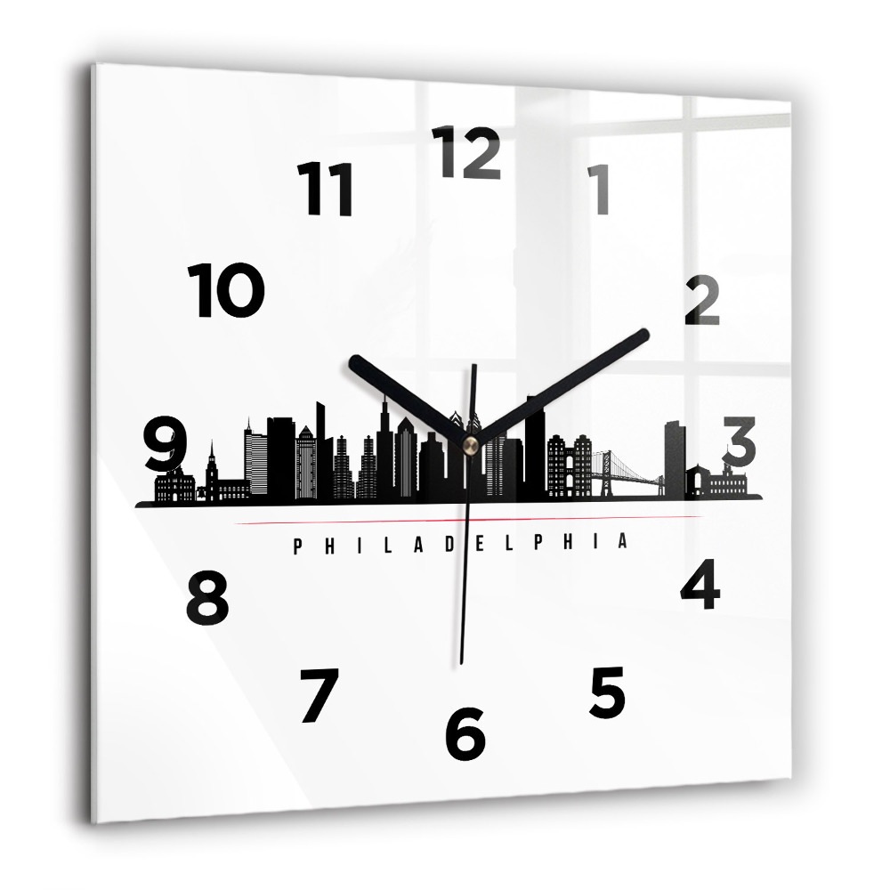 Horloge carrée en verre 60x60 cm Illustration Philadelphie