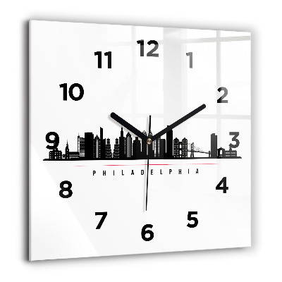 Horloge carrée en verre 60x60 cm Illustration Philadelphie