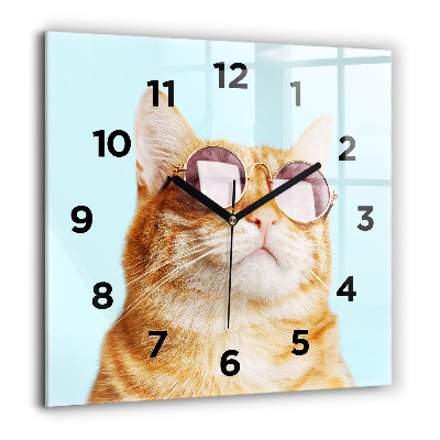 Horloge murale carrée 60x60 cm Chat amusant avec des lunettes