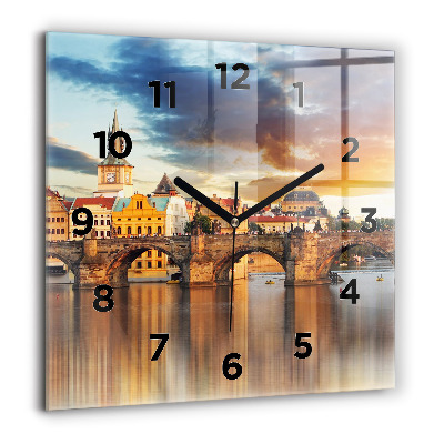 Horloge carrée en verre 60x60 cm Panorama sur une rivière