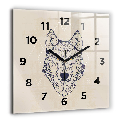 Pendule carrée en verre 60x60 cm Tête de loup