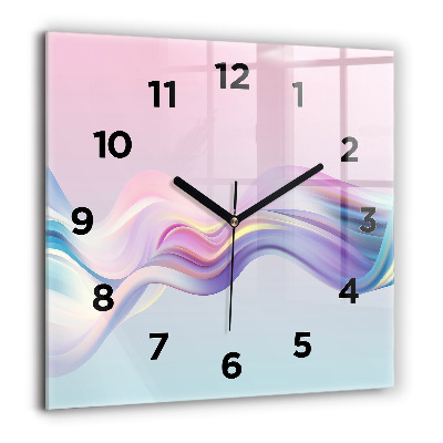Pendule carrée en verre 60x60 cm Abstraction de vagues au pastel