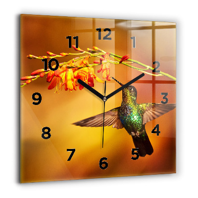 Horloge carrée en verre 60x60 cm Oiseau colibri