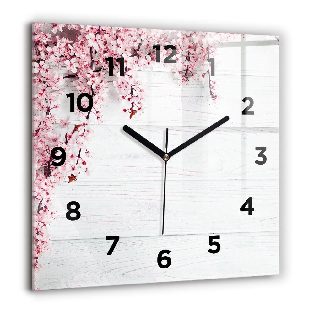 Horloge carrée en verre 60x60 cm Fleurs de printemps