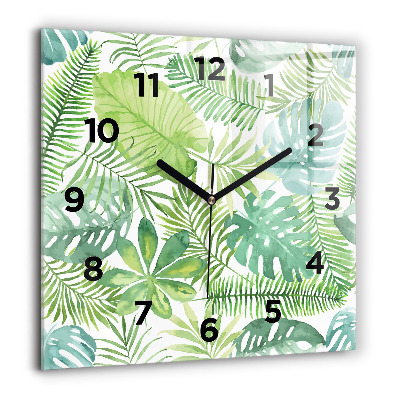 Horloge carrée en verre 60x60 cm Feuilles vertes