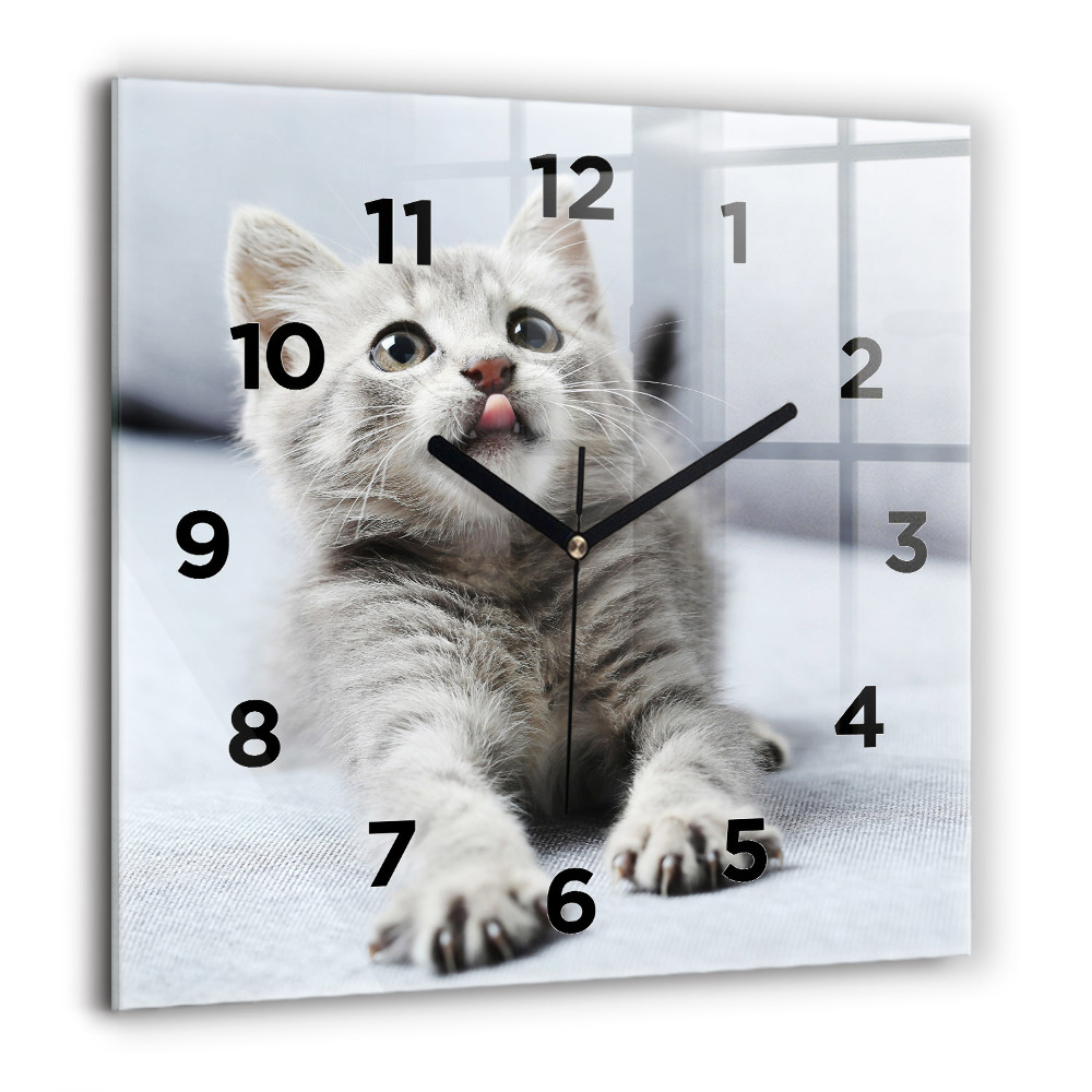 Horloge murale carrée 60x60 cm Chat sur un canapé