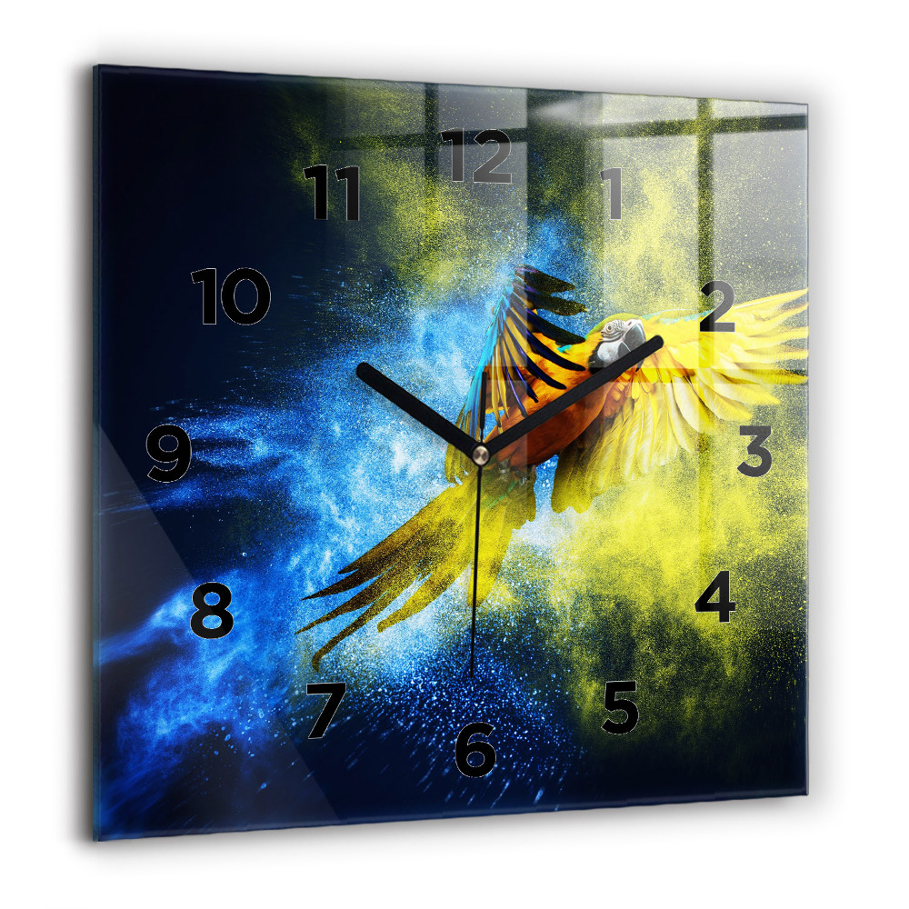 Pendule carrée en verre 60x60 cm Perroquet coloré