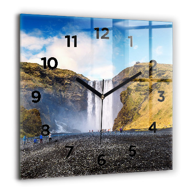 Horloge carrée en verre 60x60 cm Chute d'eau en Islande