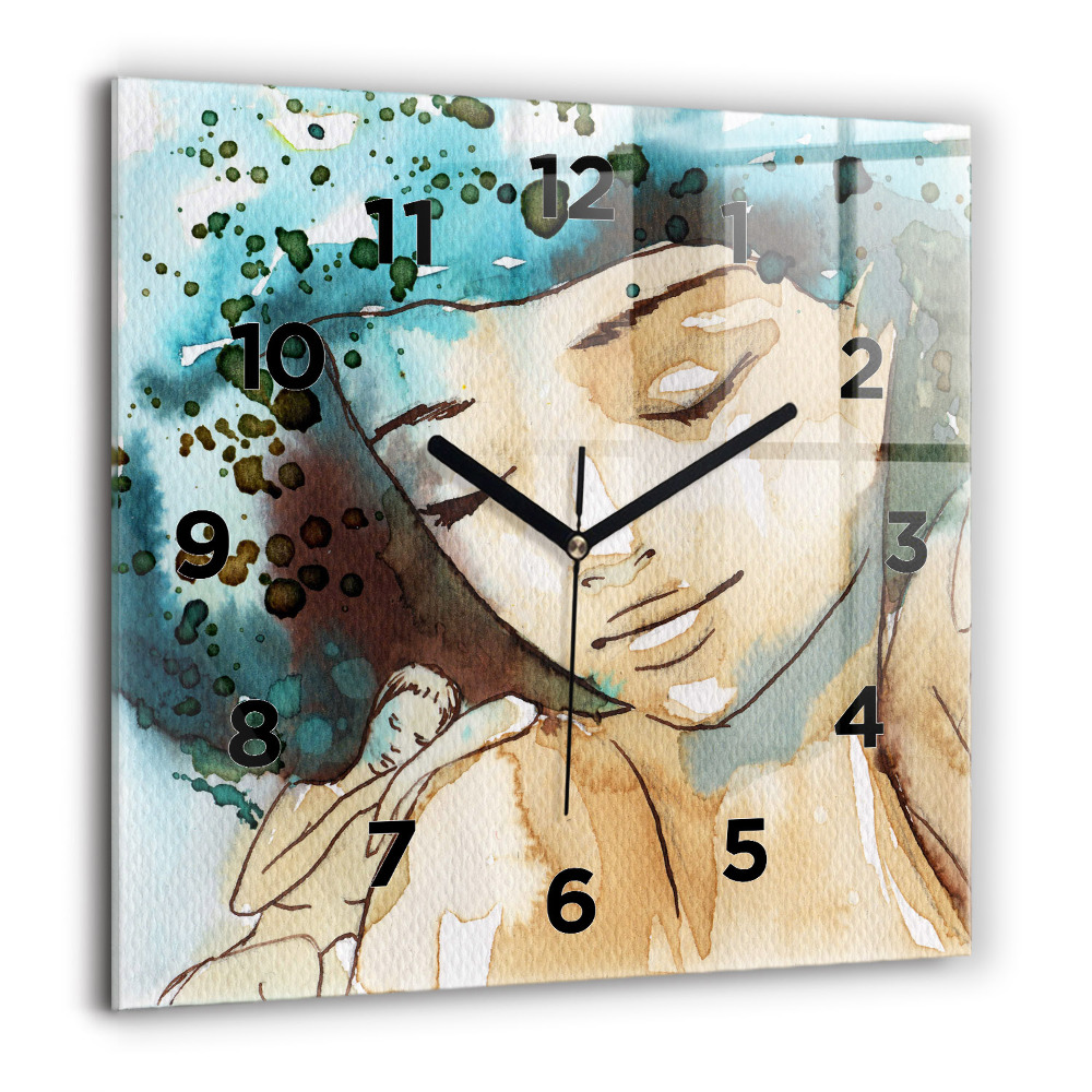 Horloge carrée en verre 60x60 cm Femme abstraite