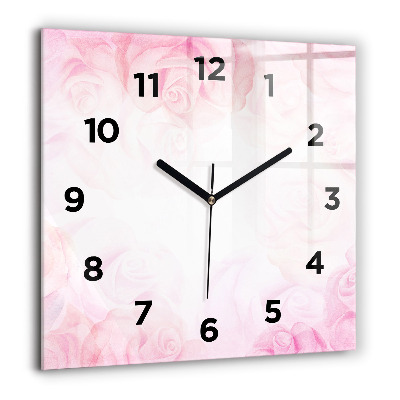 Horloge carrée en verre 60x60 cm Roses abstraites
