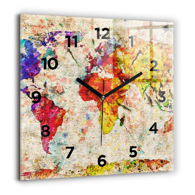 Horloge murale carrée 60x60 cm Carte du monde en couleur