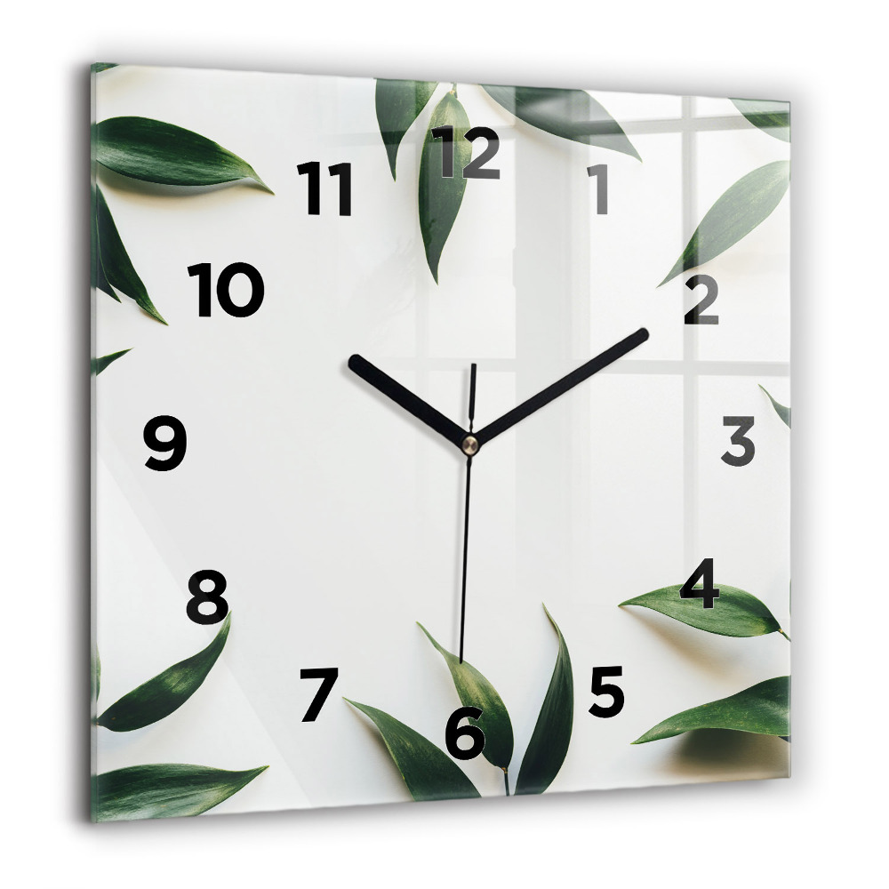 Horloge carrée en verre 60x60 cm Cadre de feuilles