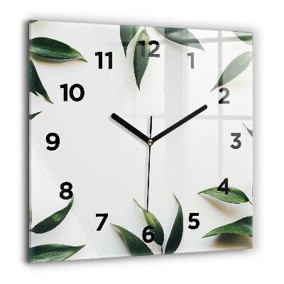 Horloge carrée en verre 60x60 cm Cadre de feuilles