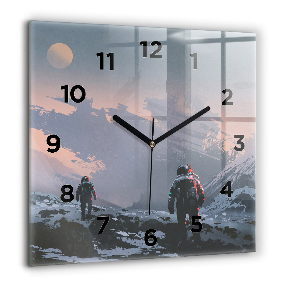 Horloge carrée en verre 60x60 cm Astronautes Voie lactée