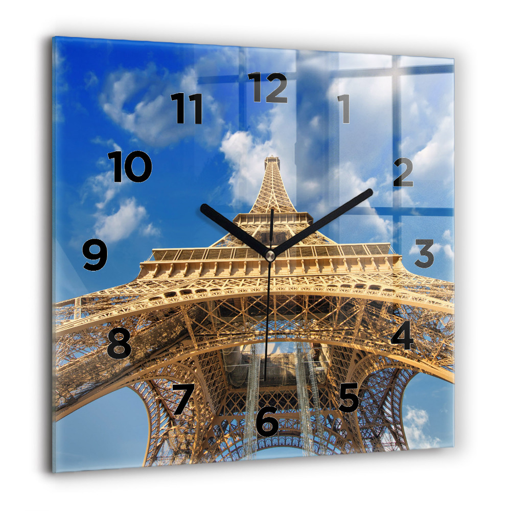 Horloge carrée en verre 60x60 cm France Tour Eiffel