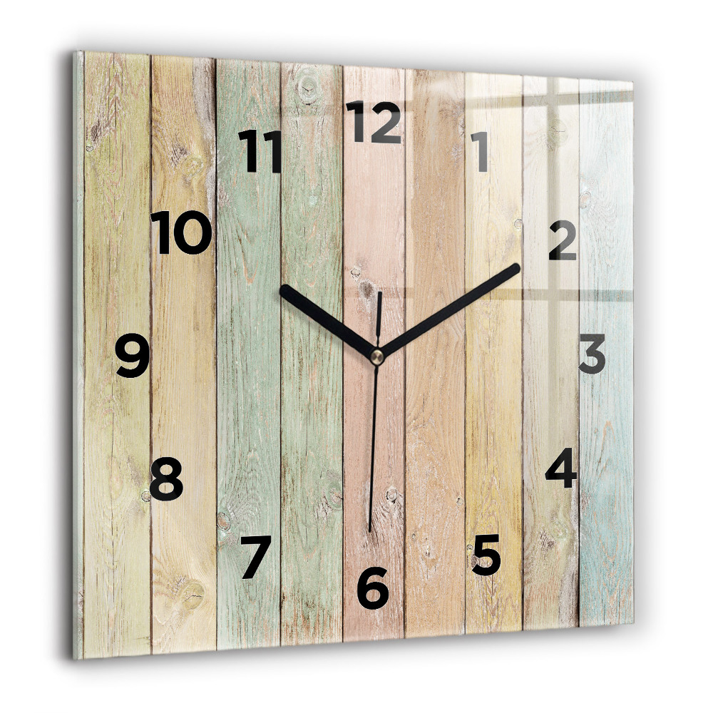 Pendule carrée en verre 60x60 cm Planches colorées