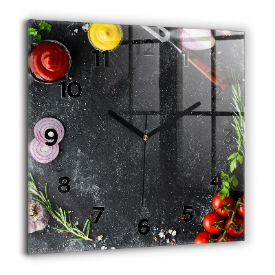 Horloge carrée en verre 60x60 cm Légumes sur la table